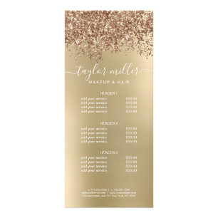 Elegant stylish rose gold glitter makeup & hair rack card