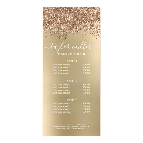 Elegant stylish rose gold glitter makeup  hair rack card
