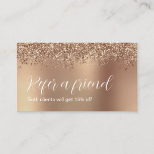 Elegant stylish rose gold glitter makeup & hair  referral card