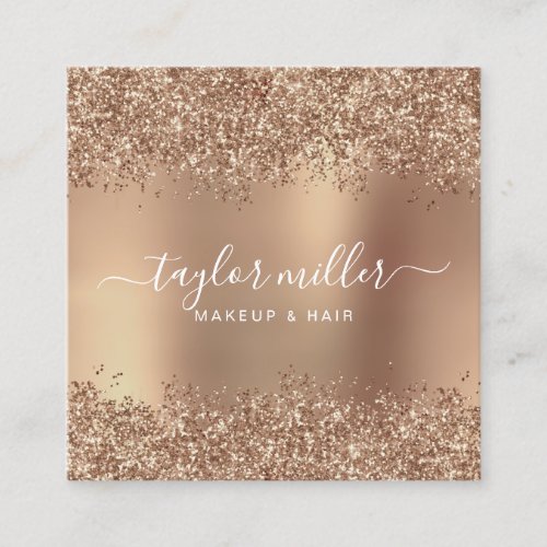 Elegant stylish rose gold glitter makeup  hair  square business card