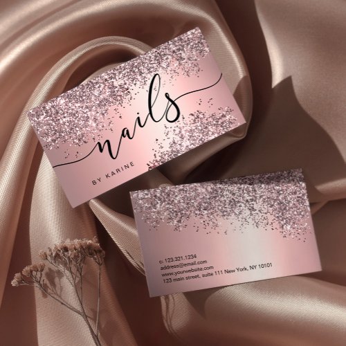 Elegant stylish rose gold glitter metallic nails  business card