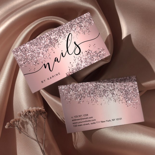 Elegant stylish rose gold glitter metallic nails  business card (Creator Uploaded)