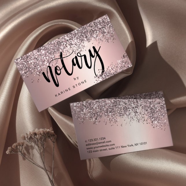Elegant stylish rose gold glitter metallic notary  business card (Creator Uploaded)