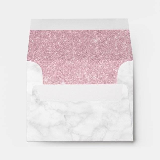 Elegant stylish rose gold glitter white marble  envelope (Back (Bottom))