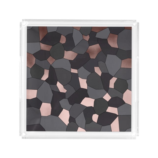 Elegant stylish rose gold grey and black mosaic acrylic tray (Front)