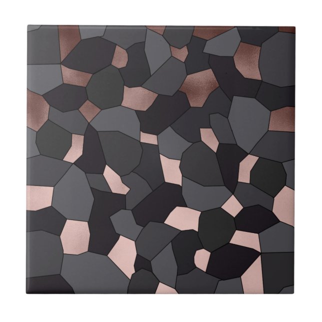 Elegant stylish rose gold grey and black mosaic ceramic tile (Front)