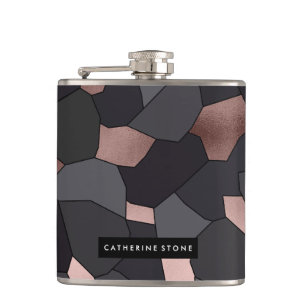 Elegant stylish rose gold grey and black mosaic flask