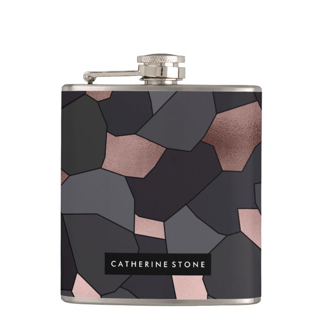 Elegant stylish rose gold grey and black mosaic flask (Front)