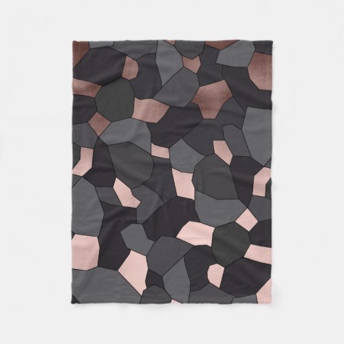 Elegant stylish rose gold grey and black mosaic fleece blanket