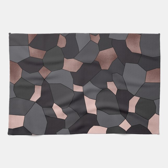 Elegant stylish rose gold grey and black mosaic kitchen towel (Horizontal)