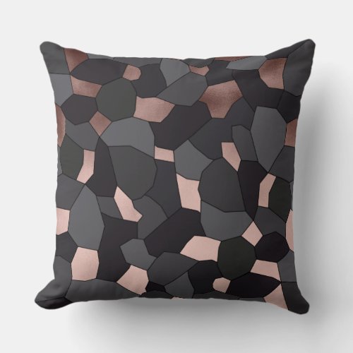 Elegant stylish rose gold grey and black mosaic throw pillow