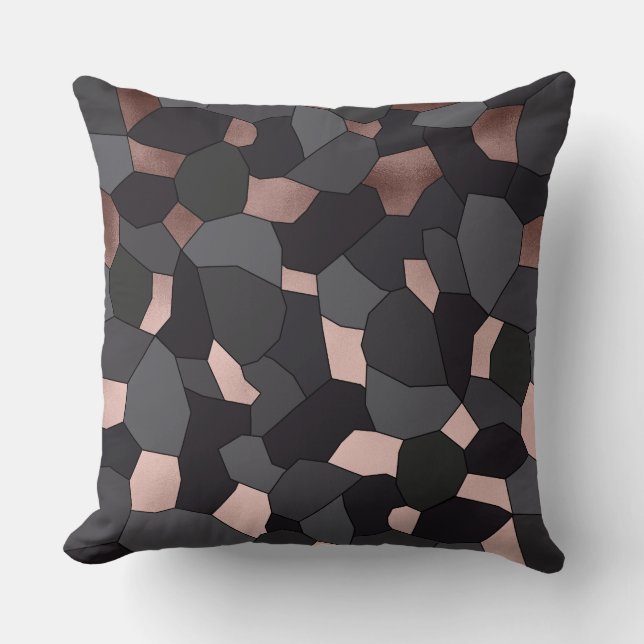 Elegant stylish rose gold grey and black mosaic throw pillow (Front)