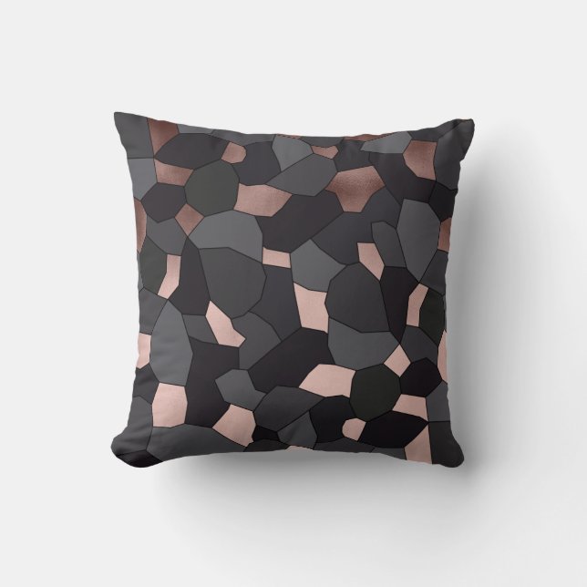 Elegant stylish rose gold grey and black mosaic throw pillow (Front)