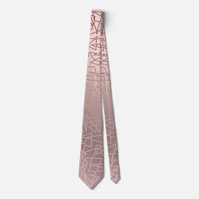 Elegant stylish rose gold pink geometric pattern neck tie (Front)