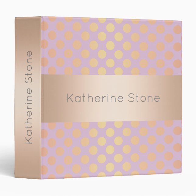 Elegant stylish rose gold polka dots pattern pink 3 ring binder (Front/Spine)