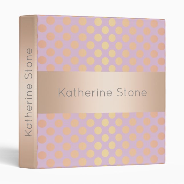 Elegant stylish rose gold polka dots pattern pink binder (Front/Spine)