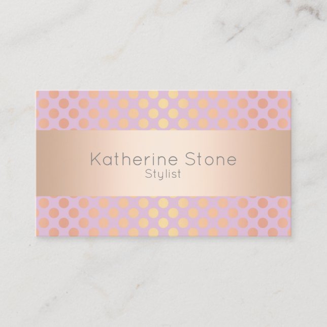 Elegant stylish rose gold polka dots pattern pink business card (Front)