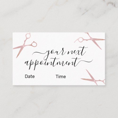 Elegant stylish rose gold scissors hairstylist appointment card