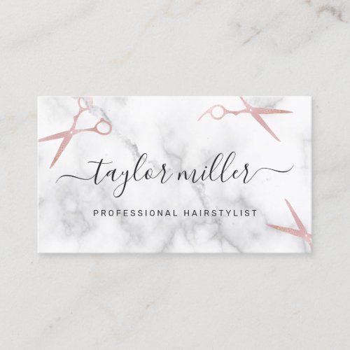 Elegant stylish rose gold scissors hairstylist business card