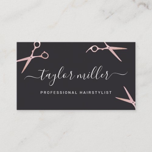 Elegant stylish rose gold scissors hairstylist business card