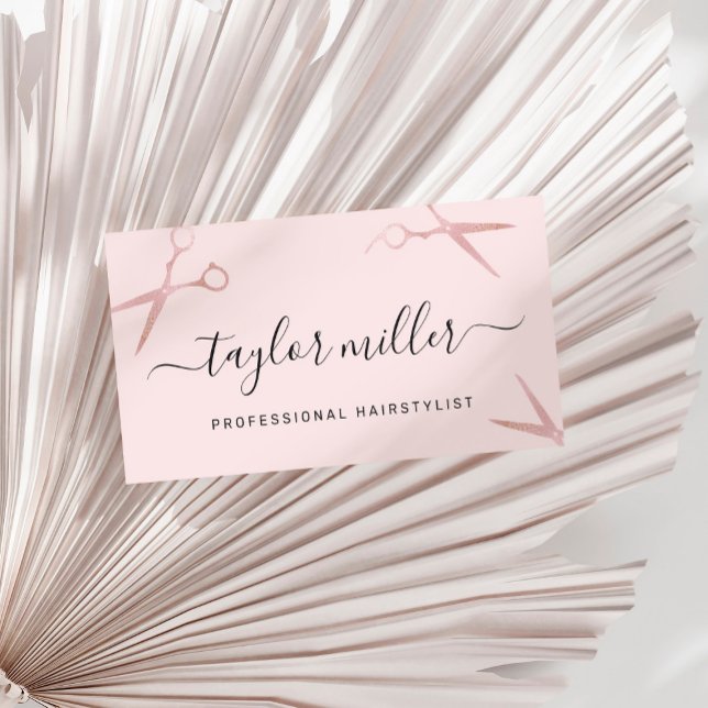 Elegant stylish rose gold scissors hairstylist business card (Creator Uploaded)