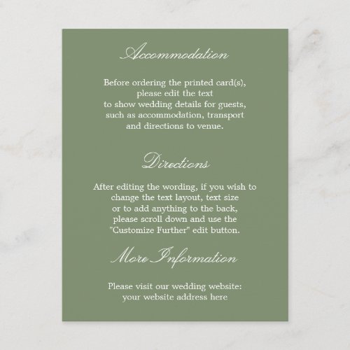 Elegant Stylish Sage Green Wedding Details Card