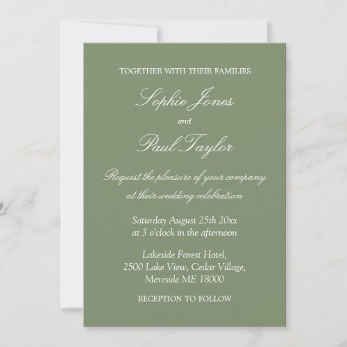 Elegant Stylish Sage Green Wedding Invitation