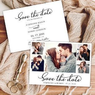Elegant Stylish Script 3 Photo Collage Wedding Save The Date
