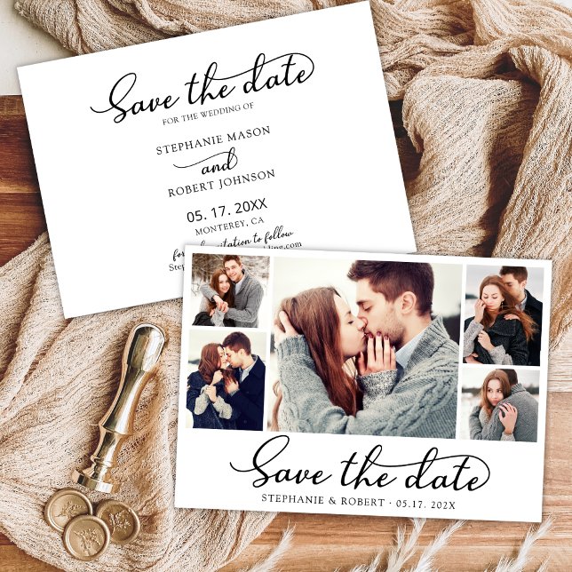 Elegant Stylish Script 3 Photo Collage Wedding Save The Date (Creator Uploaded)
