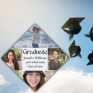 elegant stylish script 4 photos collage graduation graduation cap topper