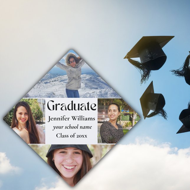 elegant stylish script 4 photos collage graduation graduation cap topper (Creator Uploaded)