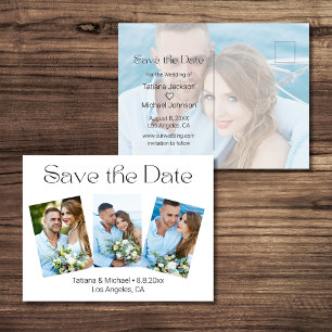 elegant stylish script 4 photos save the date announcement postcard
