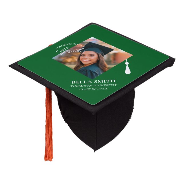 Elegant Stylish Script Custom Photo Graduation  Cap Topper (Angled)
