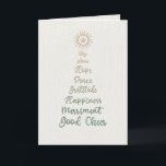Elegant Stylish Script Typography Christmas Tree Holiday Card<br><div class="desc">The blessings of Christmas,  including joy,  hope,  peace and good cheer,  in elegant stylish custom typography in green to gold gradient colors topped by a gold star with subtle embossed style on faux watercolor textured buff background. Inside features additional custom calligraphy with editable text fields.</div>