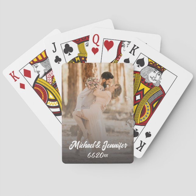 elegant stylish script wedding photo poker cards (Back)