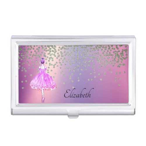 Elegant Stylish Shiny Diamonds Ballerina Business Card Case