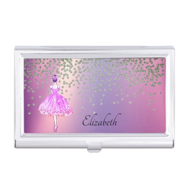 Elegant Stylish Shiny Diamonds Ballerina Business Card Case (Front)