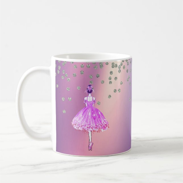 Elegant Stylish Shiny Diamonds Ballerina Coffee Mug (Left)