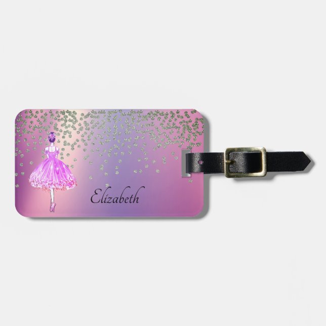 Elegant Stylish Shiny Diamonds Ballerina  Luggage Tag (Front Horizontal)