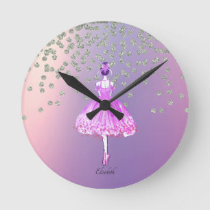 Elegant Stylish Shiny Diamonds Ballerina Round Clock