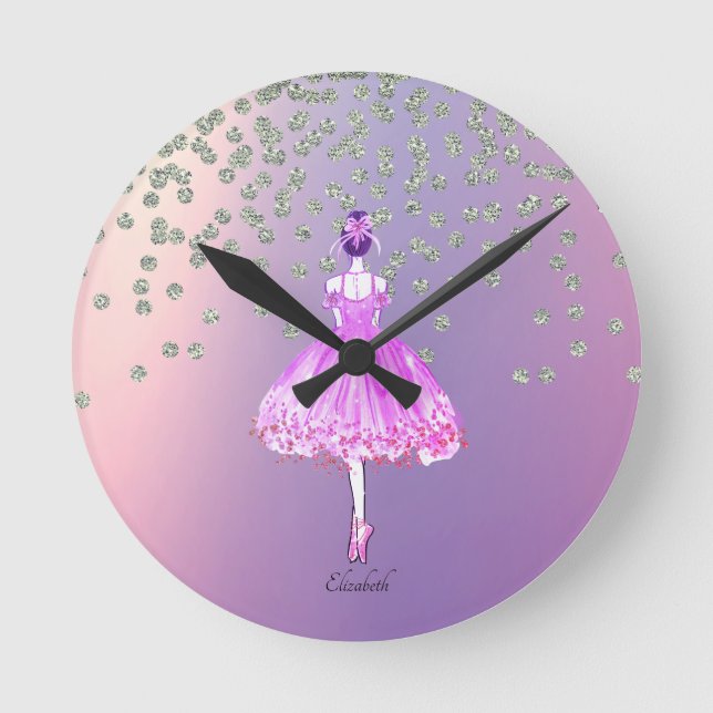 Elegant Stylish Shiny Diamonds Ballerina  Round Clock (Front)