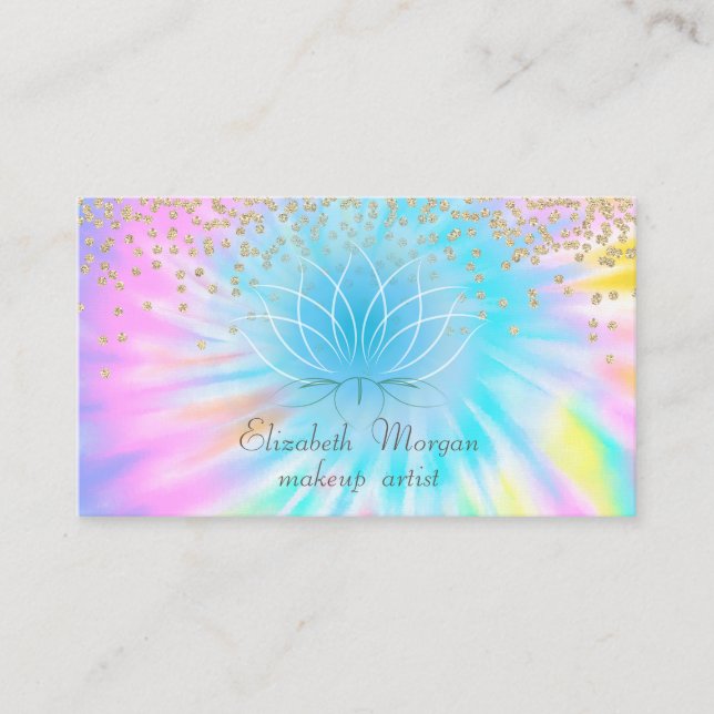 Elegant Stylish Shiny Diamonds Lotus Tie Dye Business Card (Front)