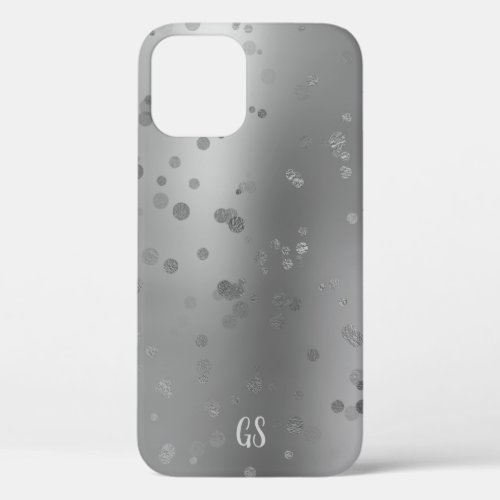 Elegant stylish silver confetti dots monogram iPhone 12 pro case