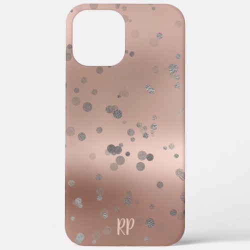 Elegant stylish silver confetti dots rose gold iPhone 12 pro max case