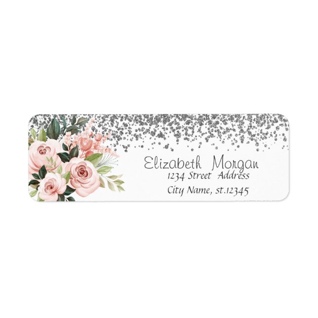 Elegant  Stylish Silver Diamonds Flowers Label (Front)