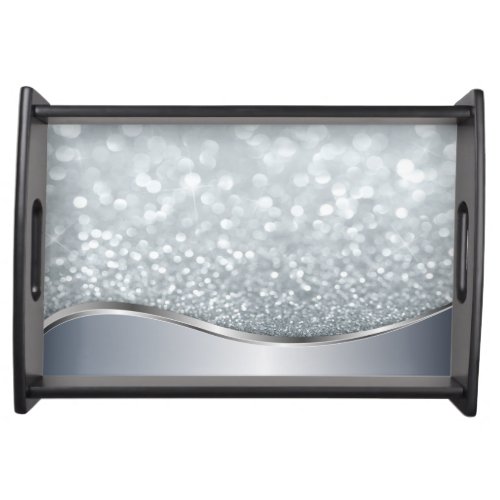 Elegant Stylish Silver Glitter Bokeh Serving Tray