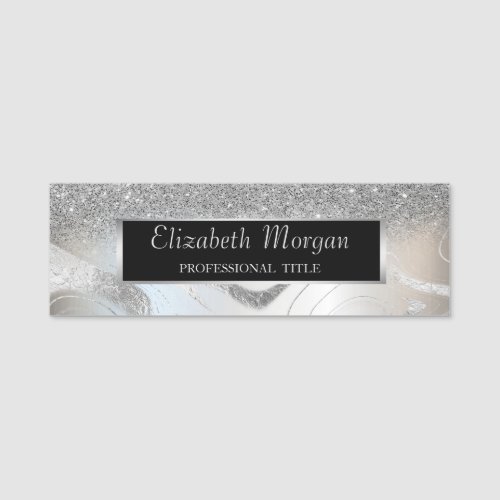 Elegant Stylish Silver Glitter Frame Name Tag