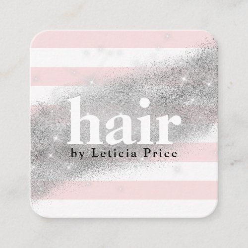 Elegant stylish silver glitter stripes hair square business card