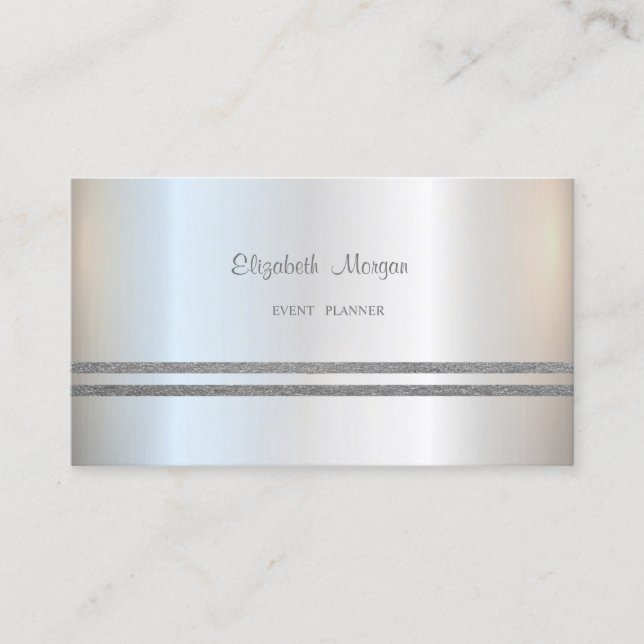 Elegant Stylish, Silver Glittery Striped Business Card (Front)