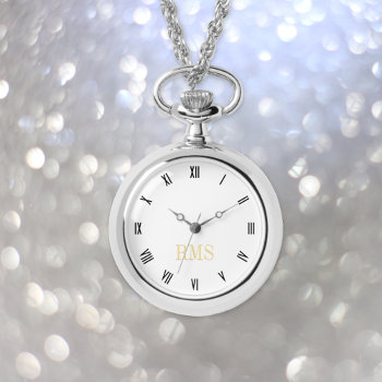 Elegant Stylish Silver Monogrammed Necklace Watch by iCoolCreate at Zazzle